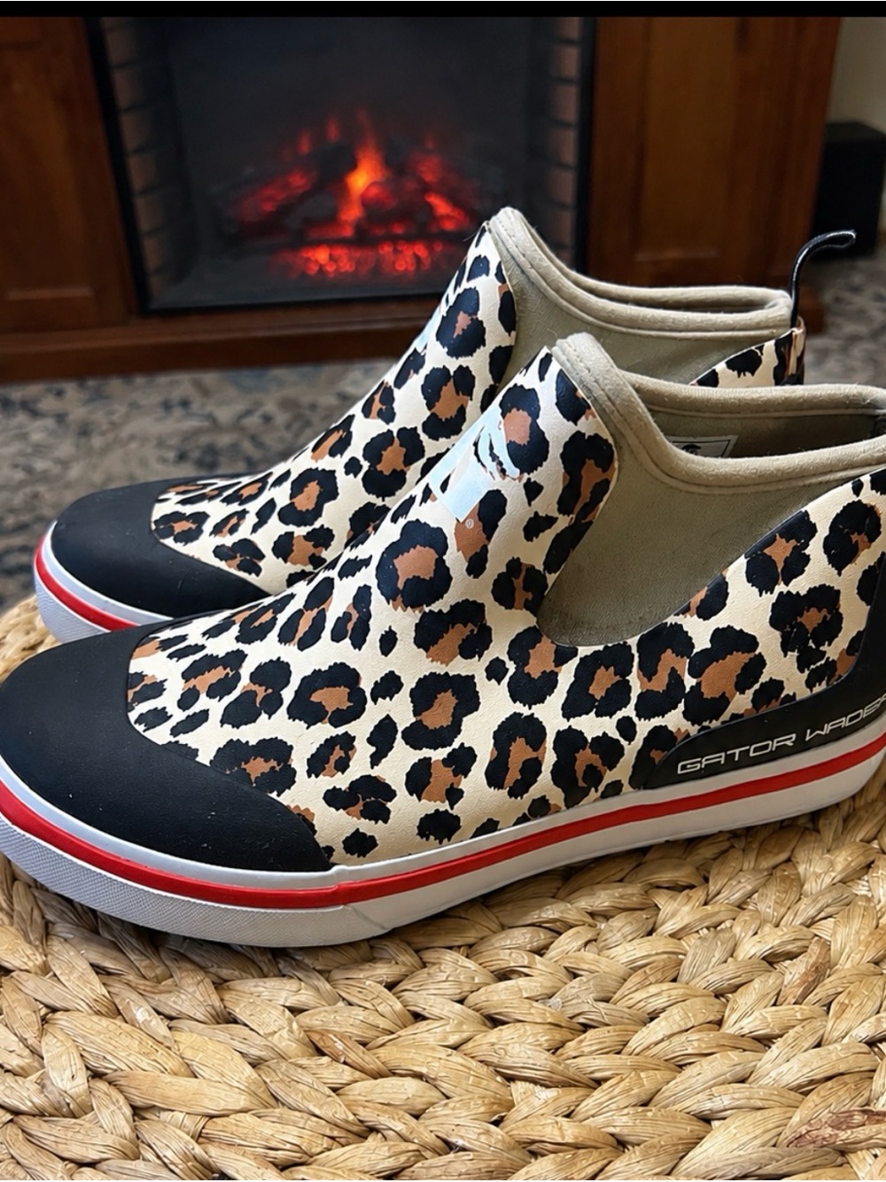 Gator Wader Leopard Print Slip-On Rain Boots - Tan/Black